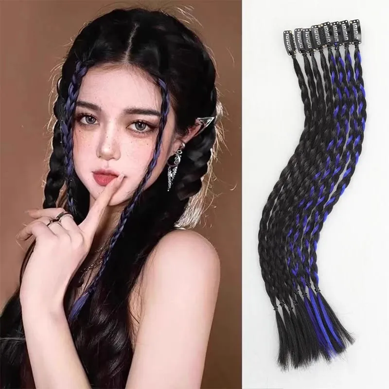 A card of sweet cool girl's boxing braid wig ponytail mini Fried Dough Twists braid color ear dye pigtail 8 pieces