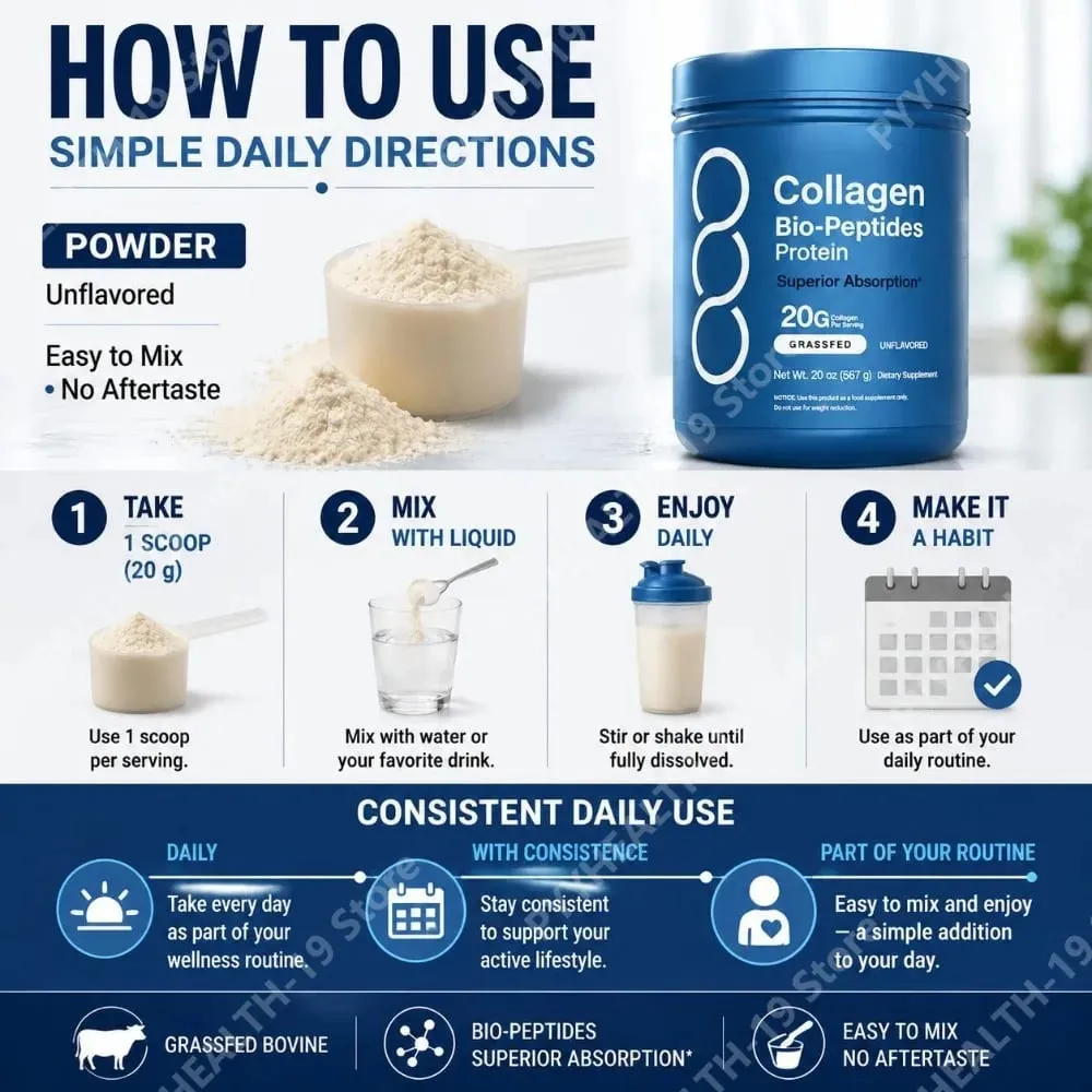 Collagen Bio-Peptides Protein Powder with Grassfed Bovine for Skin Hair Nail Joint Bone & Muscle Support Adults 567 Grams