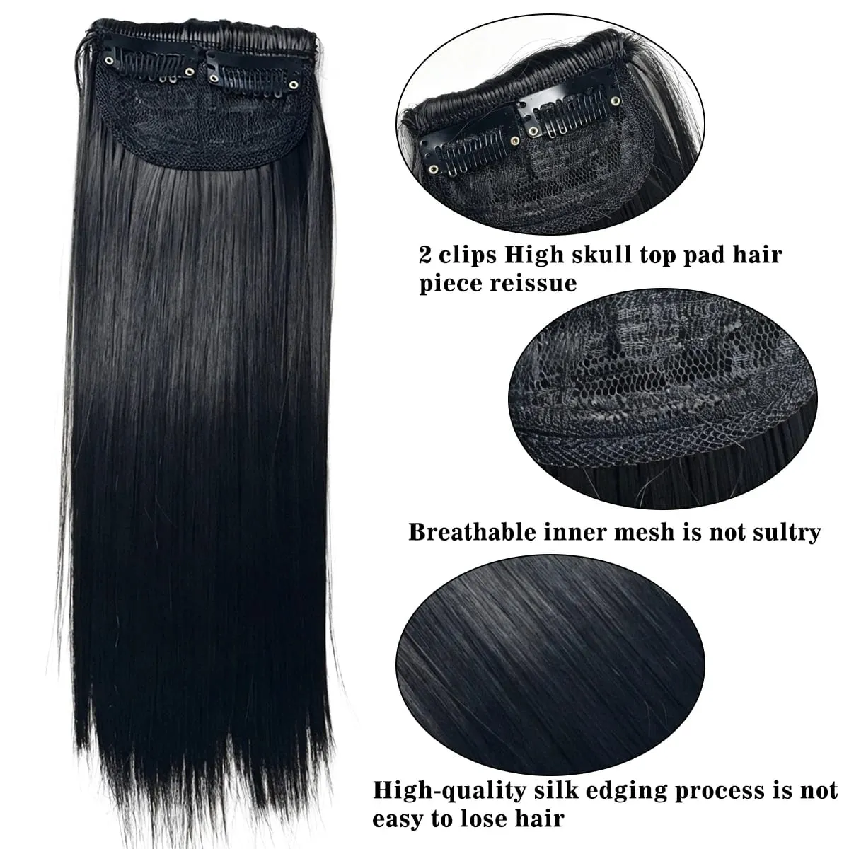 Straight Clip In Hair Extensions Synthetic 8"12" Hair Topper For Women Invisible Clip On Hair Patch Thick Booster Hairpieces
