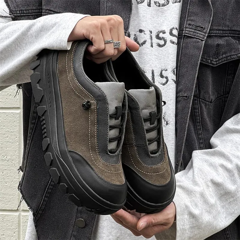 Lelaki Retro Outdoor Hiking Sole Chunky Sneakers Tinggi Meningkatkan Kasut Sukan Bertali Kasual Hangat untuk Mem's Fall Shoes