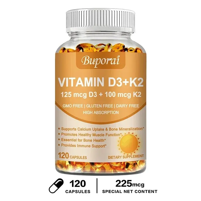 Vitamin D3 + K2 - Immunity Strong Bones Heart Health Joint Health Muscle - Promotes Calcium Absorption Supplement