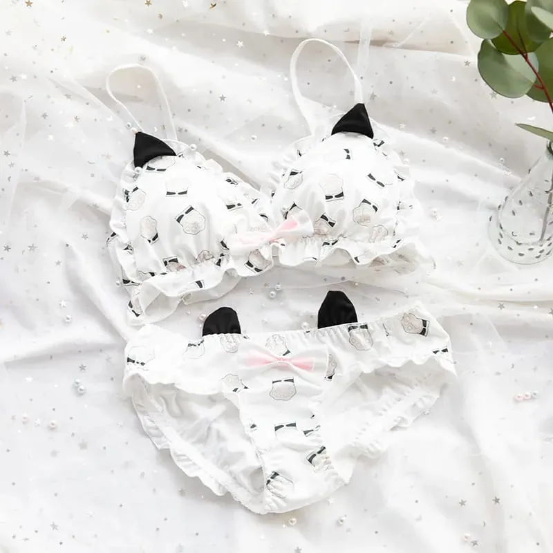 Japanese soft girl bra set cute kitten paw design milk silk fabric wire-free triangular cup women's lingerie — image 7