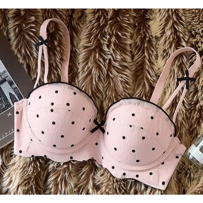 Women Lace Half Cup Bra & Panty Set Push Up Small Bust Gathering Anti Sag Support Chic Back Comfort Lingerie Underwear セクシーな
