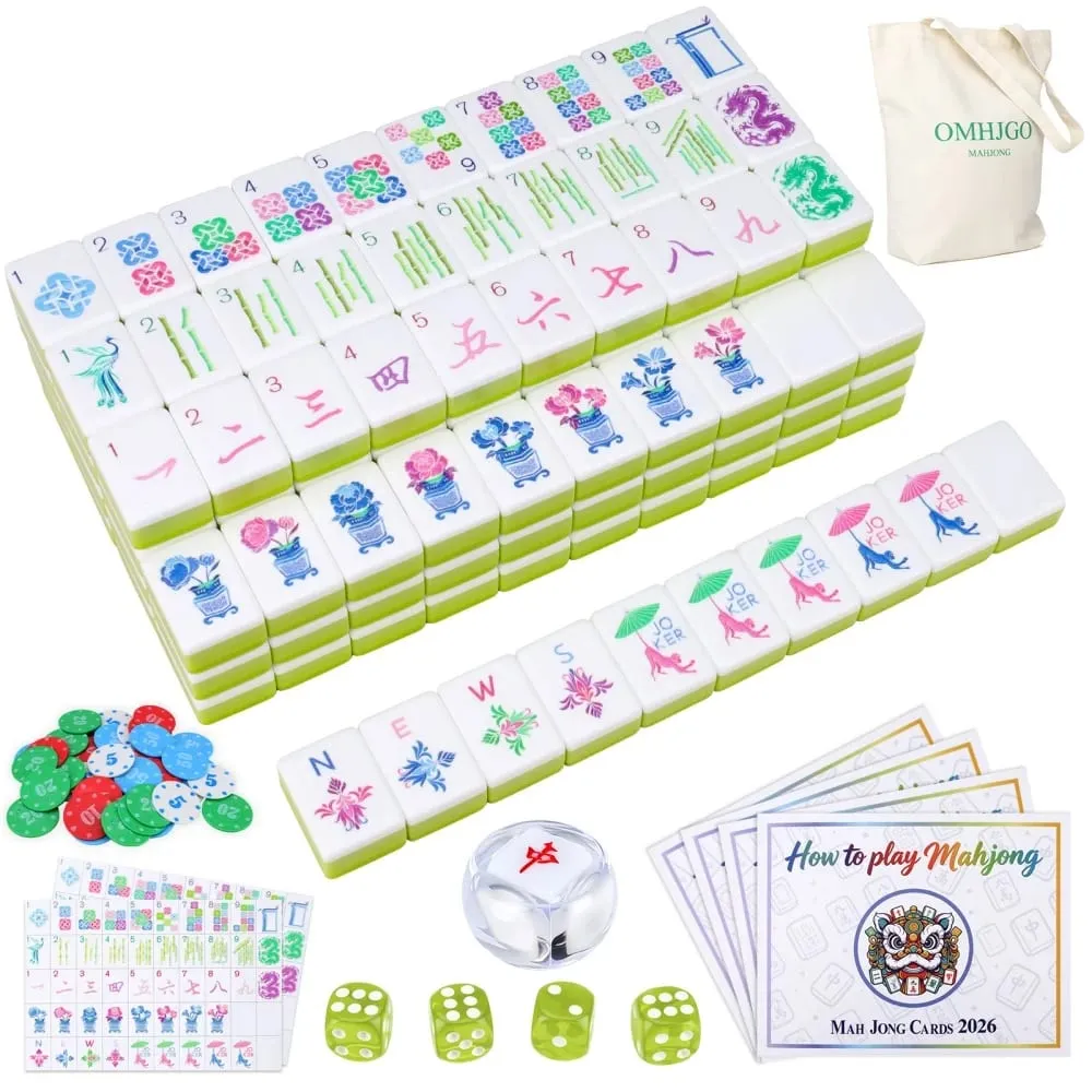4-Layer Acrylic American Mahjong Set Luxury Engraved Mahjong Tiles Light Green Travel Mah Jongg Sets for Adult Party Board Games