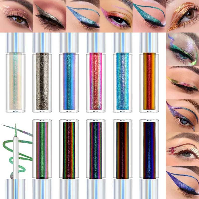 19 Colors Holographic Chameleon Liquid Eyeliner Metallic Glitter Color-Shifting Eye Liner Long Lasting Waterproof Eyes Makeup