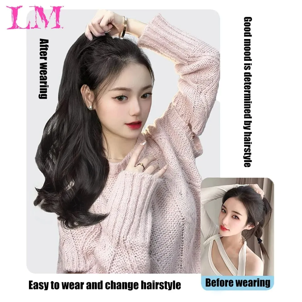 LM Synthetic Ponytail Extension Claw Curly Wavy Clip in Hairpiece Ponytail Hair Extensions Long Pony Tail Synthetic for Women