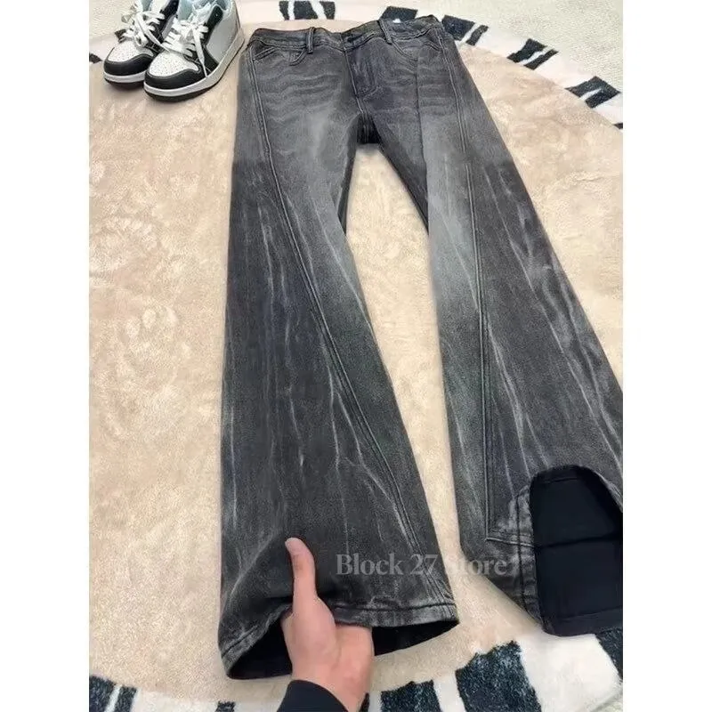Quần Jean Nam Bông Tai Kẹp Dạo Phố Cao Cấp Dạo Phố Lightning Cắt Quần Denim Micro Bùng Lên Cong Phù Hợp Với Cao Cấp Mỏng Thẳng Mùa Xuân Mới