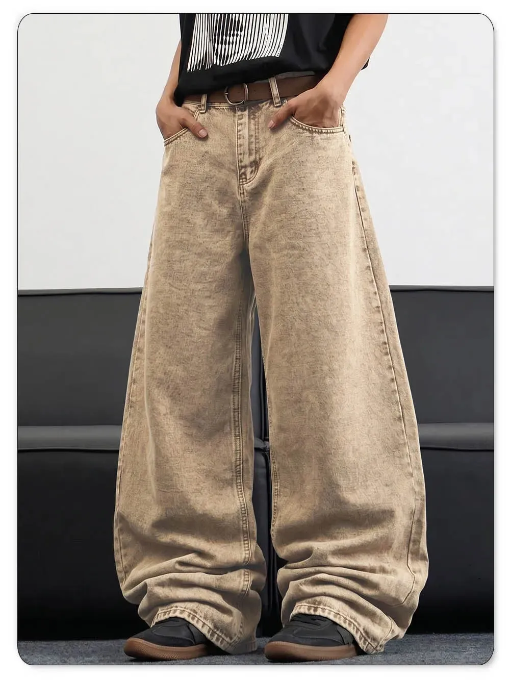 Men's Stir Fried Snowflake Baggy Wide Leg Jeans Simple Affordable Luxury Denim Pants Suitable for Work and Casual Wear