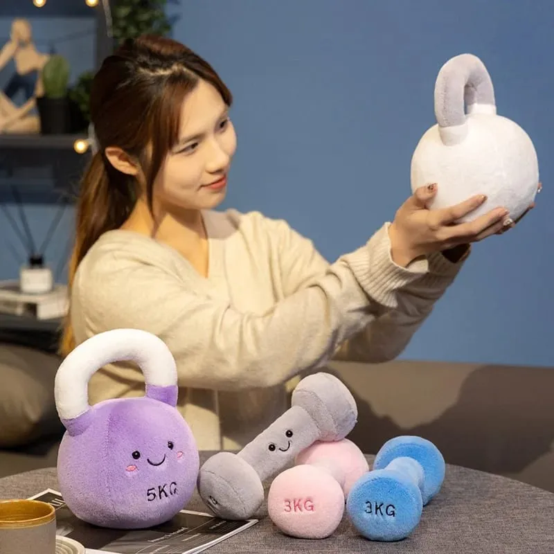 20/23cm Cute Kettle-bell Dumbbell Plush Pillow Stuffed Smiling Face Fitness Sports Equipment Plushie Home Decor Men Gift