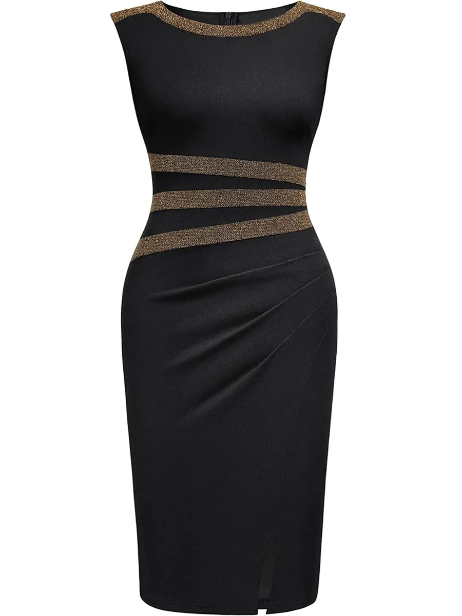 Womens Elegant Sleeveless Split Work Office Knee Length Vintage Business Casual Party Pencil Bodycon Sheath Dress