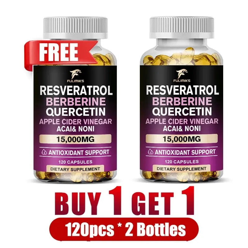 Buy 2 Get 2 Free! Resveratrol Berberine Quercetin Capsules Triple-Action Formula for Blood Sugar Heart Health & Anti-Aging