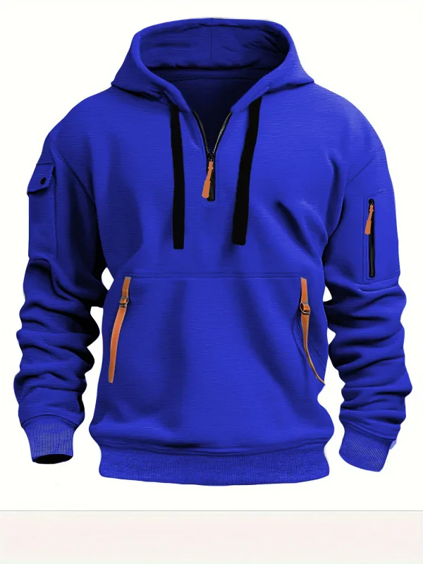 Men's Spring Autumn Hooded Sweatshirt Zip Multi Pocket Pullover Casual Sports Jacket Fashion Trendy Hoodie Top for Men Street