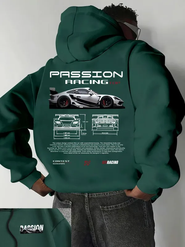 Popular digital pattern men's hooded sweatshirt with car-themed design American-style casual sports long-sleeved shirt