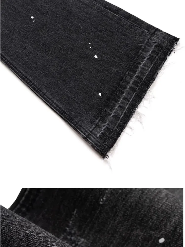 2025 American Retro Y2K Streetwear Washed Black Slim Flared Jeans Pants For Men Clothing Luxury Cotton Long Trousers Ropa Hombre