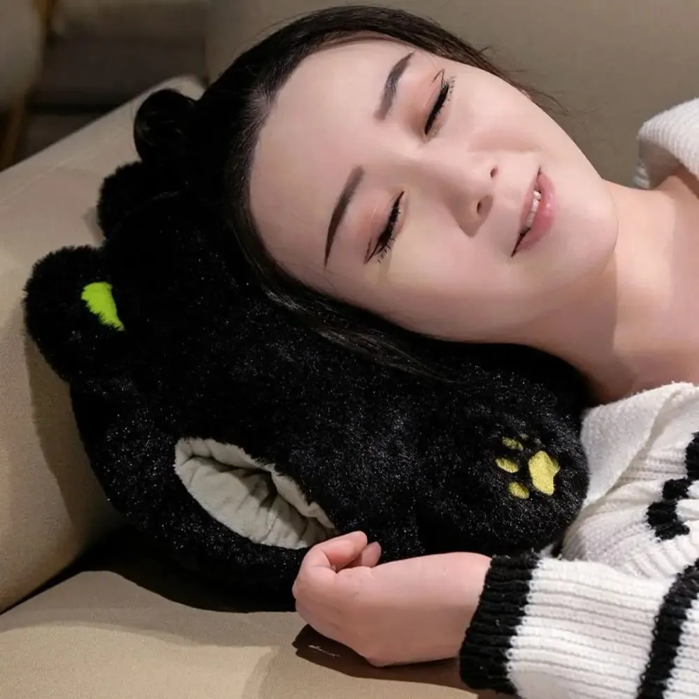 's Accompany PP Cotton Calico Cat with Hand Pocket Smile White Cat Pillow Plump Funny Black Cat Children Girl