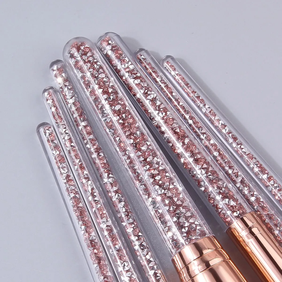 7PCS Pink Crystal Makeup Brushes Set Rose Gold Handle for Foundation Eyeshadow Blush