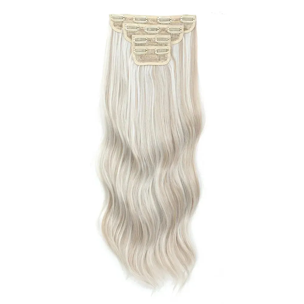 4Pcs/Set 11 Clips 22 Inches 220g Beach Waves Clip in Hair Extensions Sandy Blonde Champagne Heat Resistant Synthetic Hairpiece