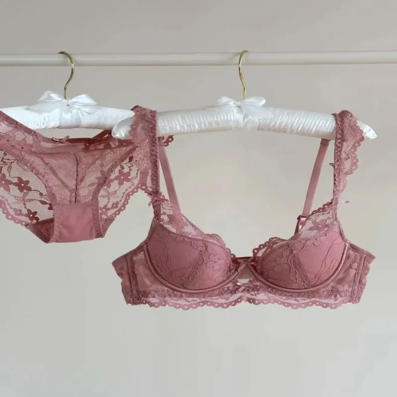 Hot Sale Sexy Lace Bra Set For Women Summer Thin Soft Underwire Breathable Anti Sagging Comfort Stylish Daily Fashion Intimates