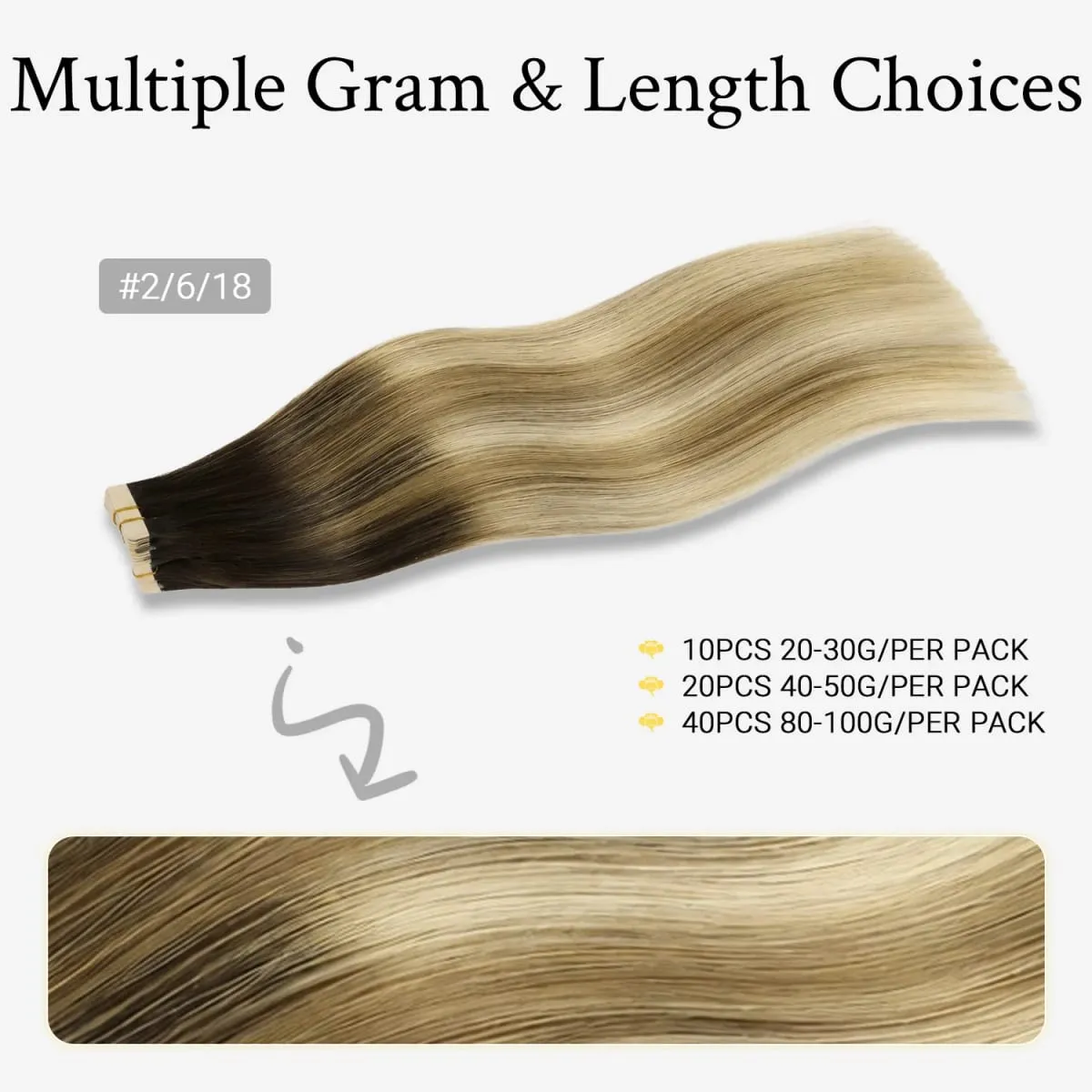 Sunmofavo Invisible Tape In Hair Extensions Seamless Full Thick Silky Straight Ombre Walnut Brown 10Pcs 100% Remy Human Hair