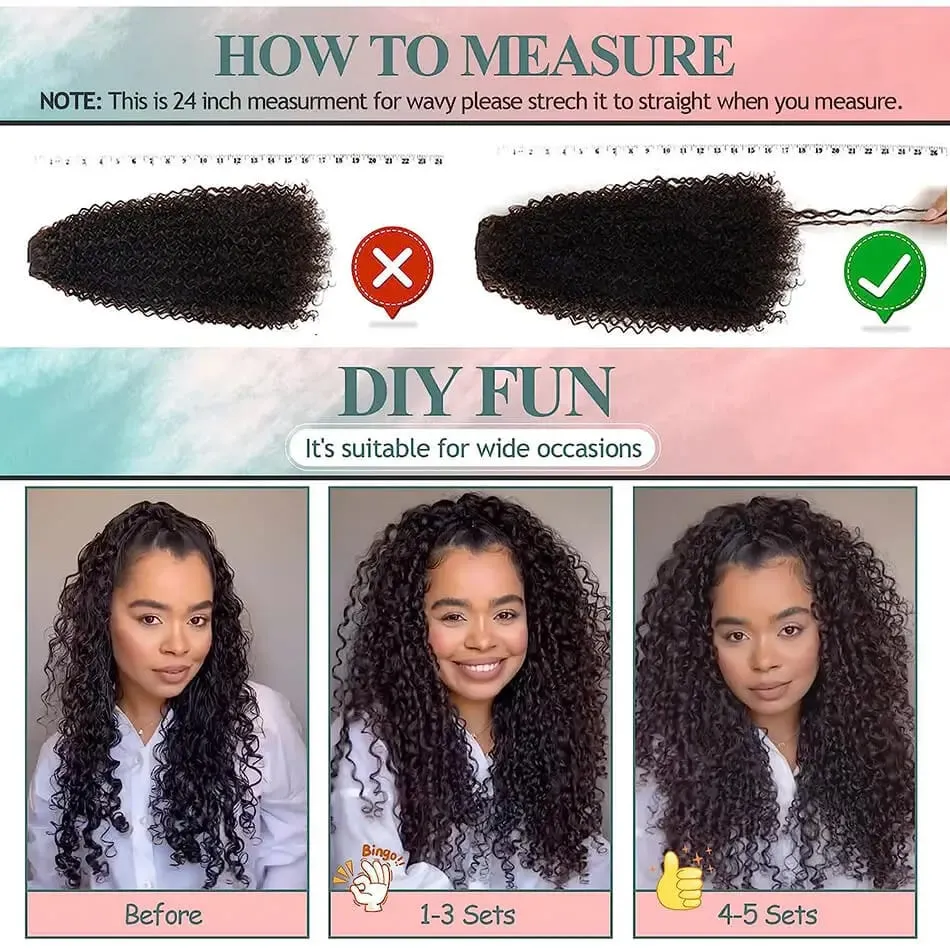 26'' Synthetic Jerry Curly Hair Extensions Double Weft Clip-In Full Head 6PCS/Set Organic Ice Silk Hairpiece Black/Brown 160g