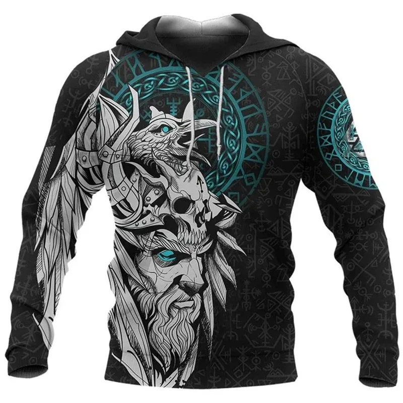 2024 homens hoodies águia tatuagem padrão vikings 3d impresso moda casual harajuku hip hop outono e inverno sudaderas de grandes dimensões