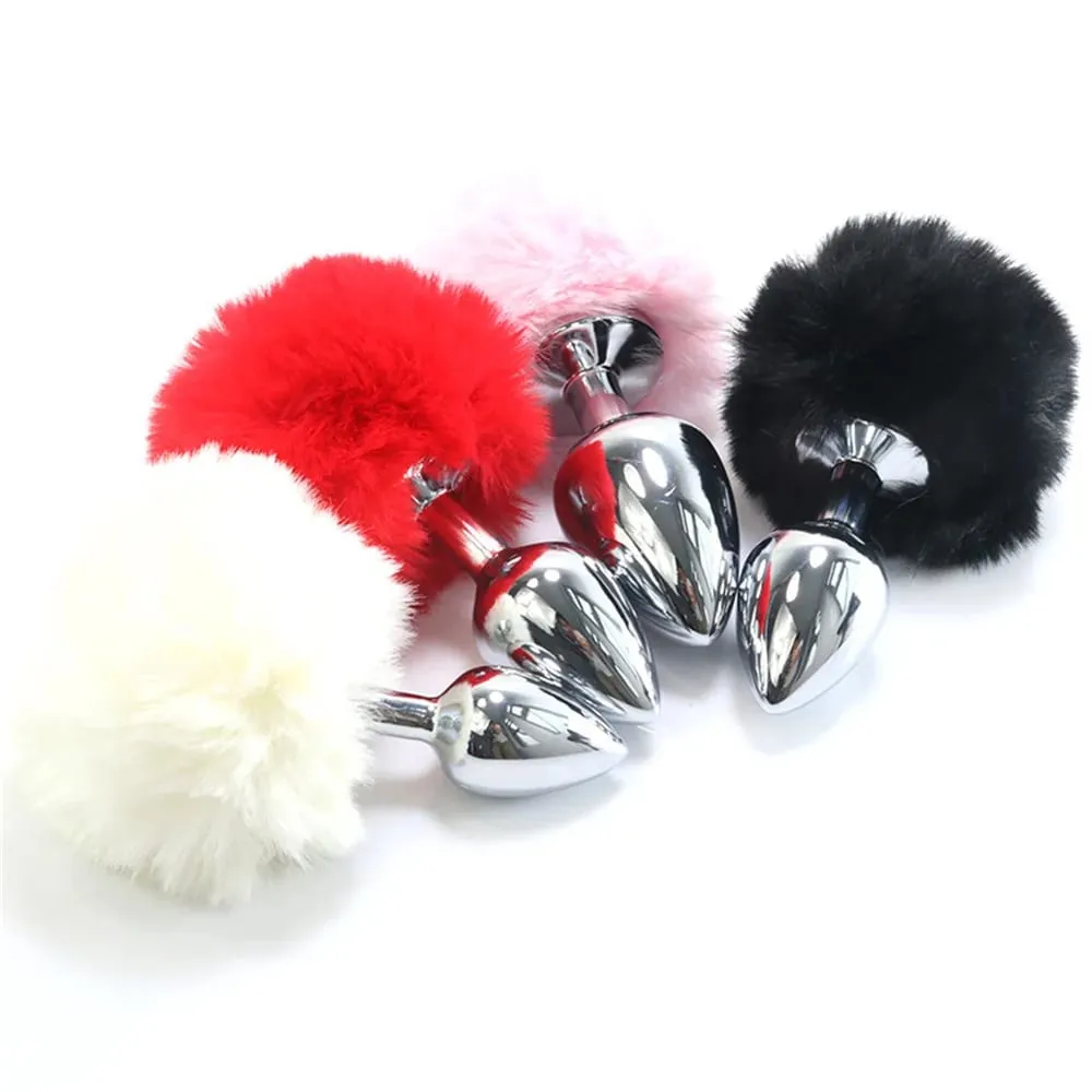 Stainless Steel Rabbit Tail Metal Butt Plug Anal Sex Toy Metal Plush Anal Plug Massager Sex Toys for Masturbator Women