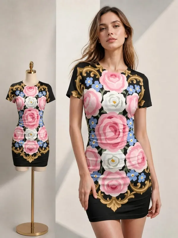 Womens Short Sleeve Bodycon Mini Dress S