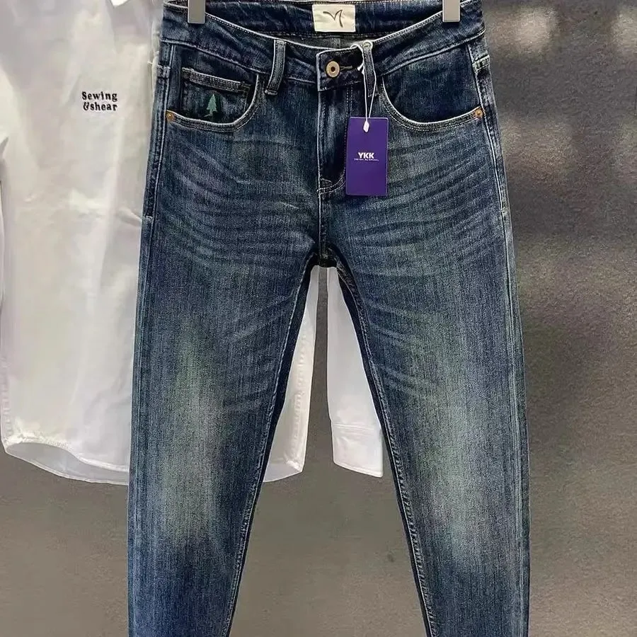 Menswear Clothing Retro Jeans Men's Spring and Summer 2025 New High-end Embroidered Trousers Small Straight Feet Slim Trend Men