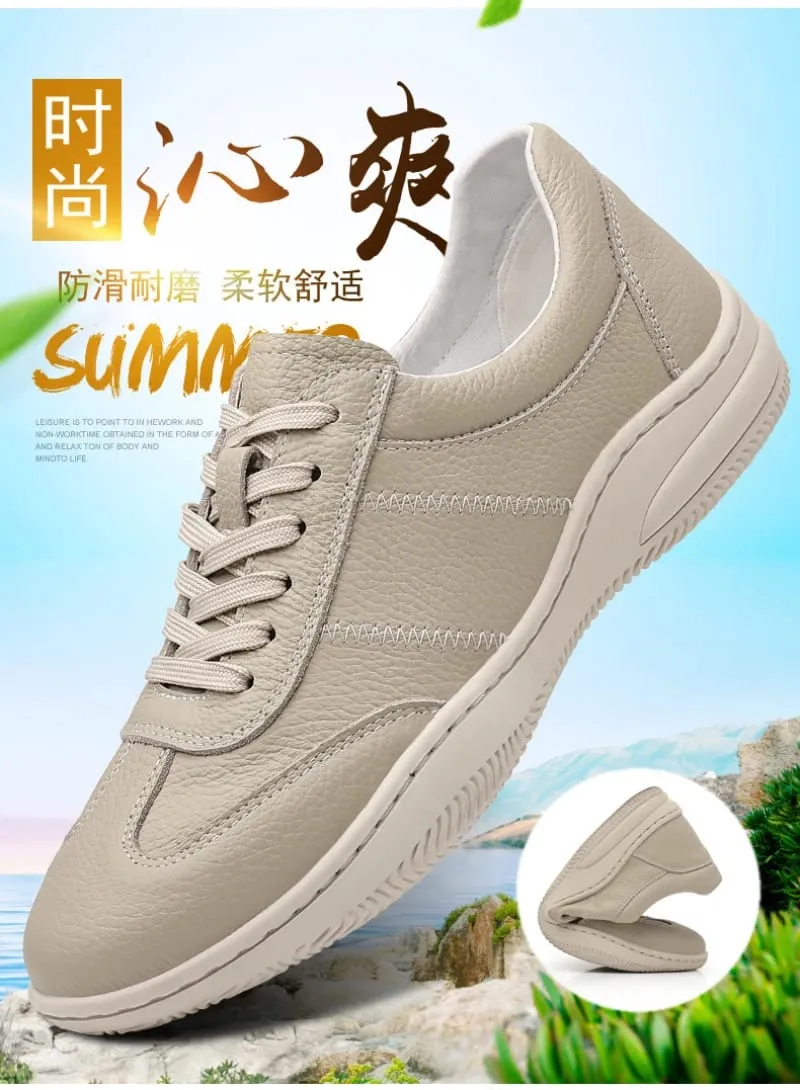 Mens All Black Genuine Leather Casual Sneakers Low Top Lace Up Comfortable Shoes For Business Daily Street Style Fashion Simple