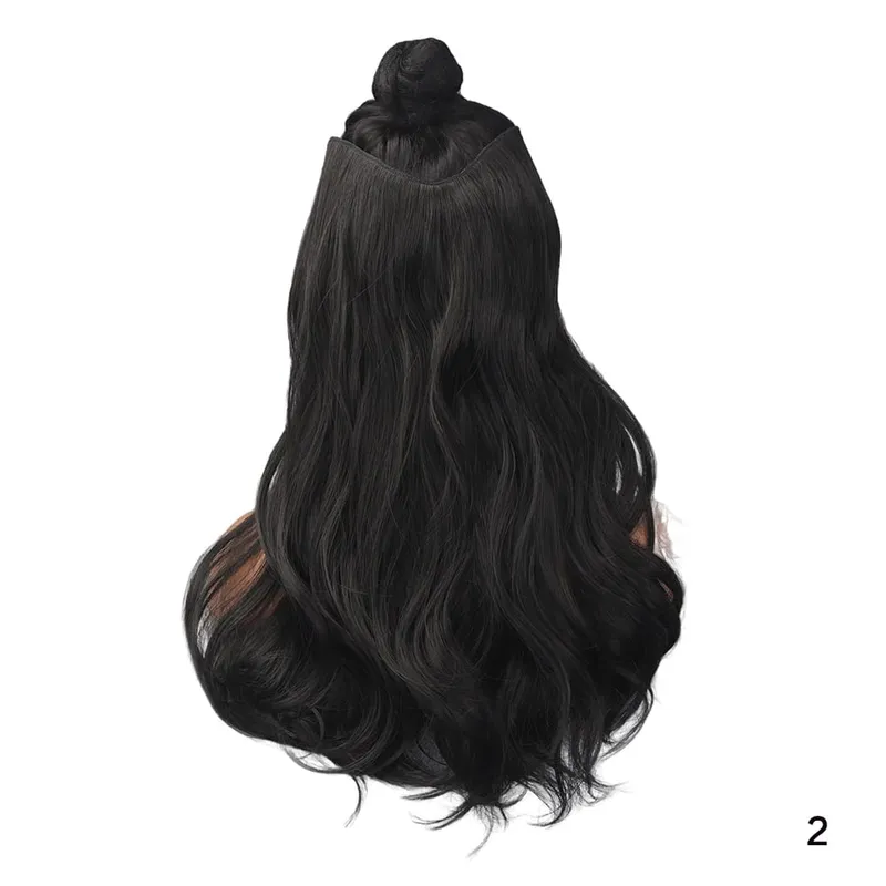 20/24Inch Synthetic Long Culry Hair Extension V-shaped One Piece Fluffy Invisible Hair Black Brown Hairpiece for Women