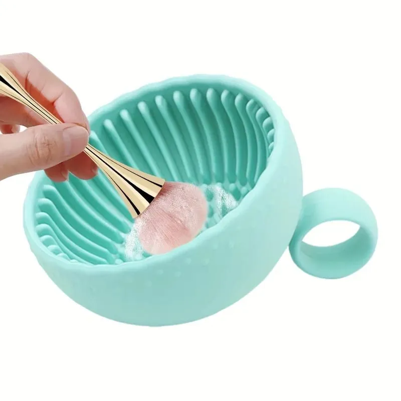 Silicone Makeup Brush Cleaner Bowl 1pcs Unscented Brush Cleaning Mat with Scrubber Pad for Eyebrow Blush Facial & Eye Brushes