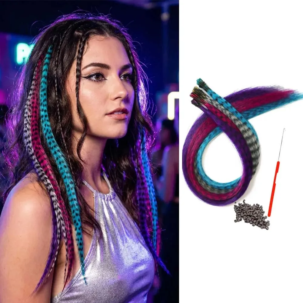 16''4 mixed-color I-TIP Sweet-Cool Hot Style Y2K MillenniumHot Girl Neon Leopard Print Colorful Feather synthetic hair extension