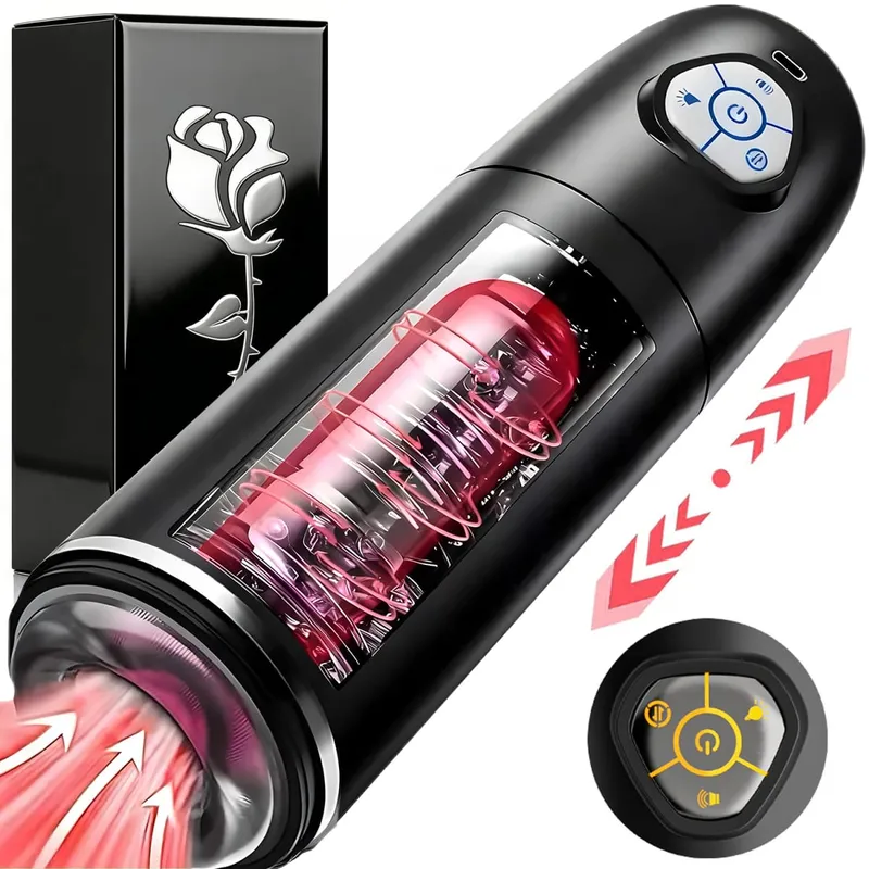 Automatic 10 Thrusting Rotating Modes & Colored Lights Male Masturbator Cup Pocket Pussy Stroker Blowjob Sex Toys For Men