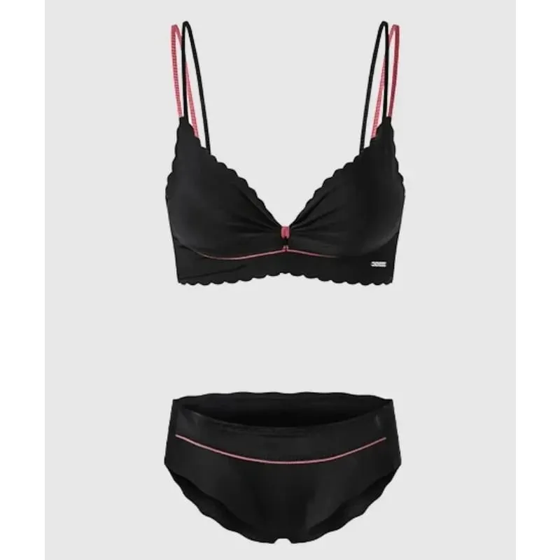 Hot Sweet Cute Lingerie Set Women Wireless Bra Thin Cup Push Up Support Large Bust Minimizer Daily Home Wear Plus Size S-XL Set