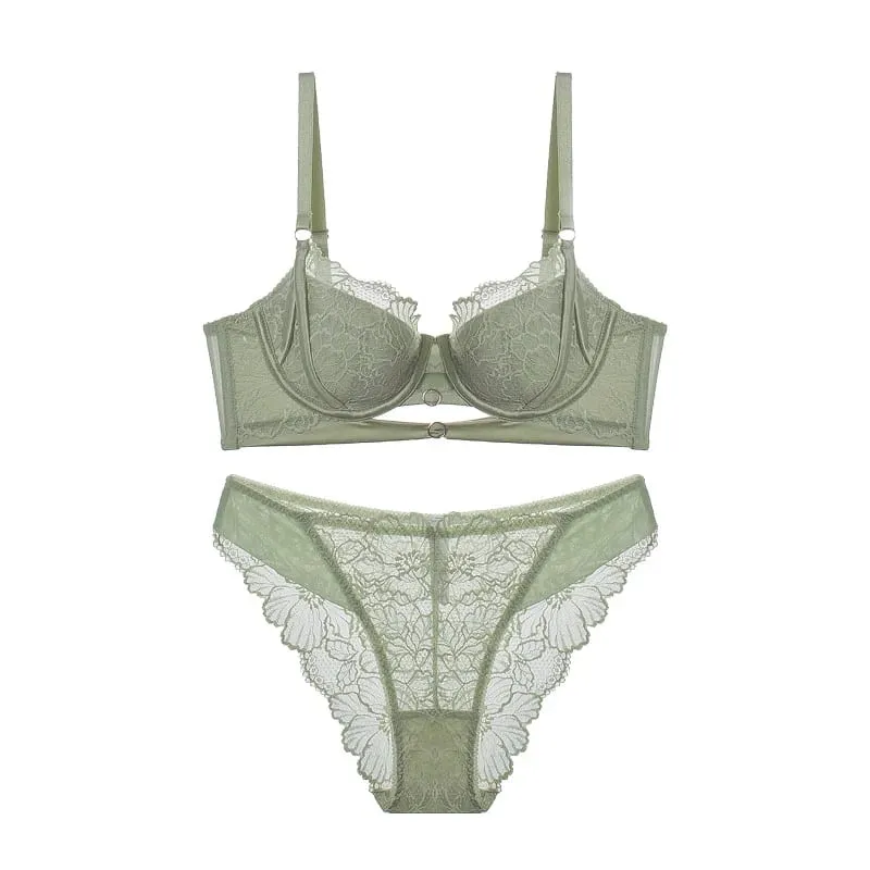 Balconette fehérnemű szett francia csipke - Underwire emelőtámasz a vékony, finom áttetsző bralette Tushy komfort szexi csipke díszítéshez