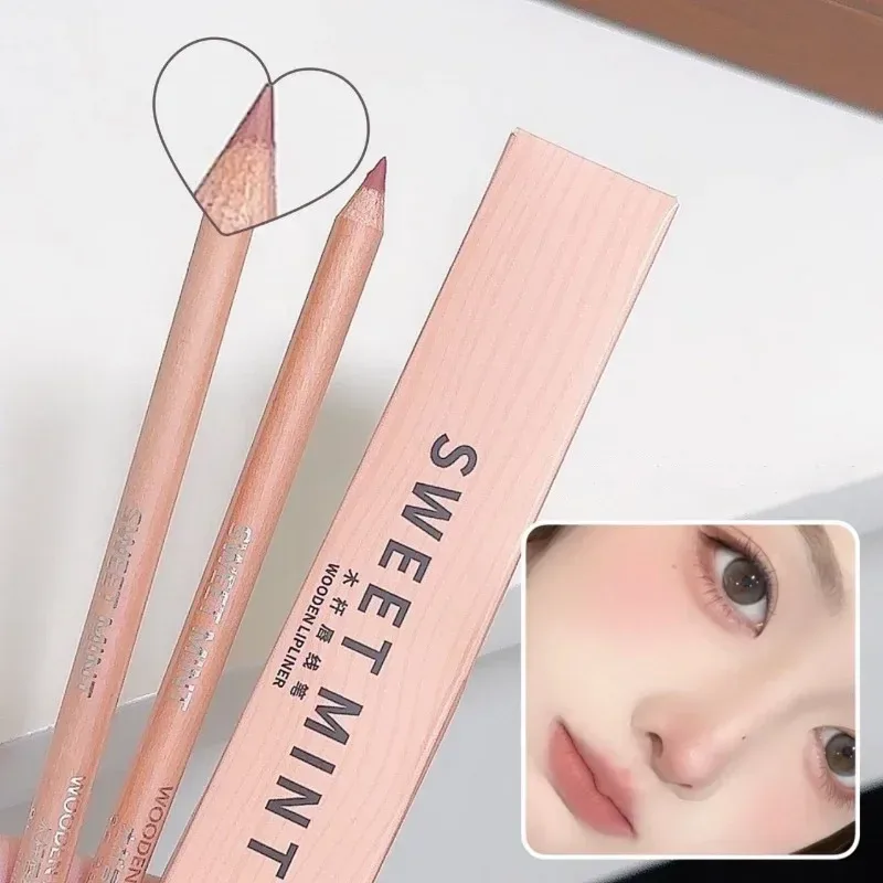 Wooden Matte Lip Liner Pencil Long Lasting Waterproof Nude Low Saturation Lip Pencil Natural Contour Lip Makeup for Beginners