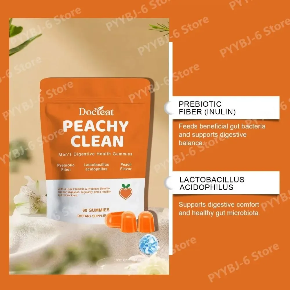 Men's Digestive Health Gummies – Prebiotic & Probiotic Blend – Peach Flavor Supports Men Gut Health Daily