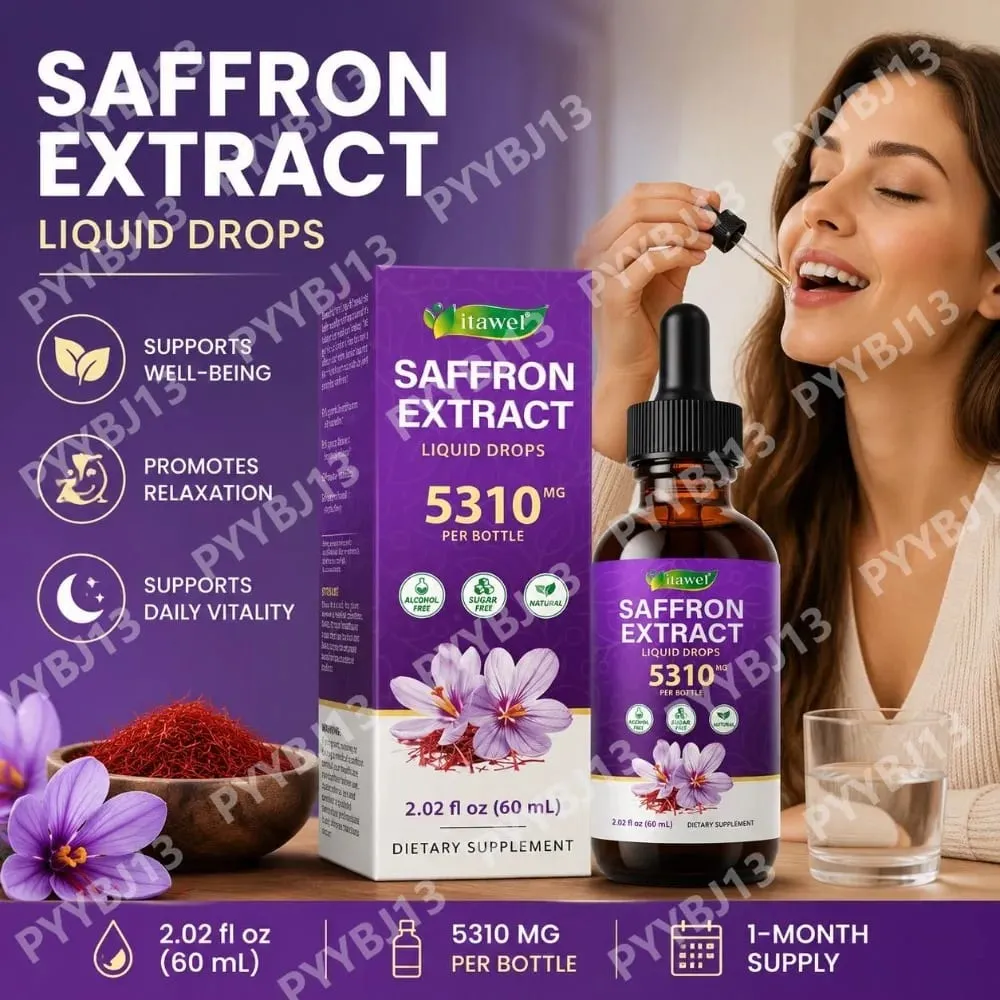 Saffron Extract Liquid Drops 117mg per Serving for Antioxidant Balanced Mood Healthy Sleep & Premenstrual Comfort Support 60ML — image 1