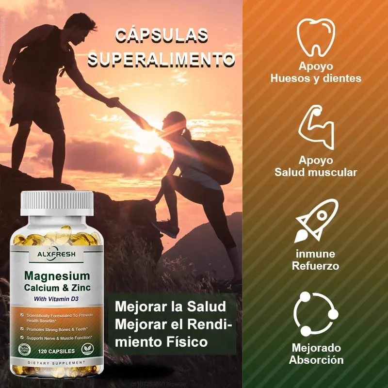 Alxfresh Calcium Magnesium Zinc & Vitamin D3 Capsules for Immune System Bone Nervous System Health Support | Non-GMO Vegan