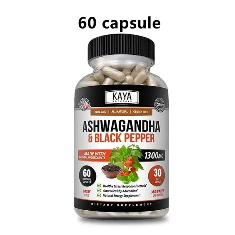 Organic Ashwagandha 1300mg 120 Count Capsules for Stress Relief Anti-Anxiety Mood Support Brain Health
