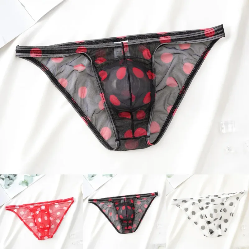1pc Men Sexy Mesh Sheer Underwear Printed Brief Breathable Low Rise U Shape Pouch Panties Comfortable Lingerie