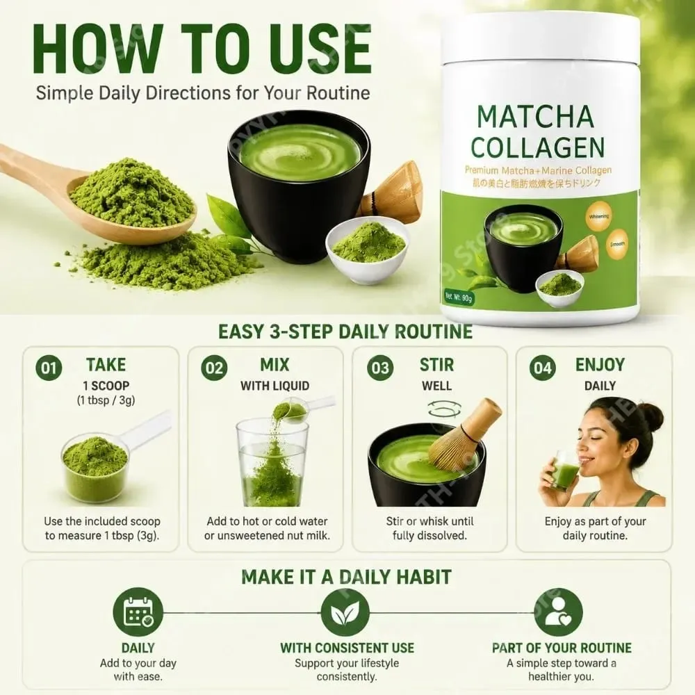 Matcha Collagen Powder Premium Matcha Marine Collagen L-Glutathione For Skin Hair & Joint Wellness Support Formula Adult 90g