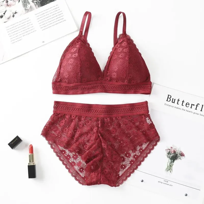 Lace Back Women Bra Set Without Steel Rims French Triangular Cup Comfortable Chest Covering Stretchable Skin Friendly Underwear
