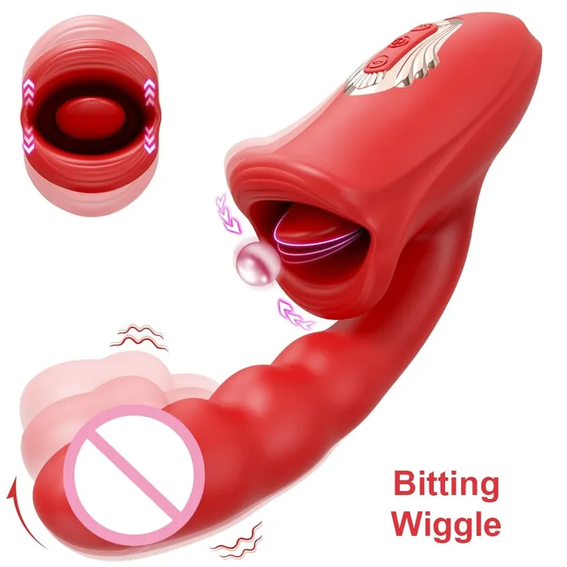 Pag-tap Flapping Vagina Dildo Vibrator para sa Babae Nakakagat Oral Dila Pagdila Clit Sucker Clitoris Stimulator Sex Toy para sa Babae