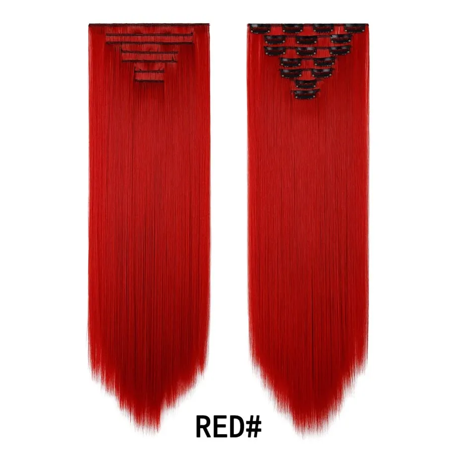 7 Pcs Clip in Hair Extensions 16 Clip in 24 Inch Straight Double Weft Synthetic Hair Extensions for Women Daily Hairstyle