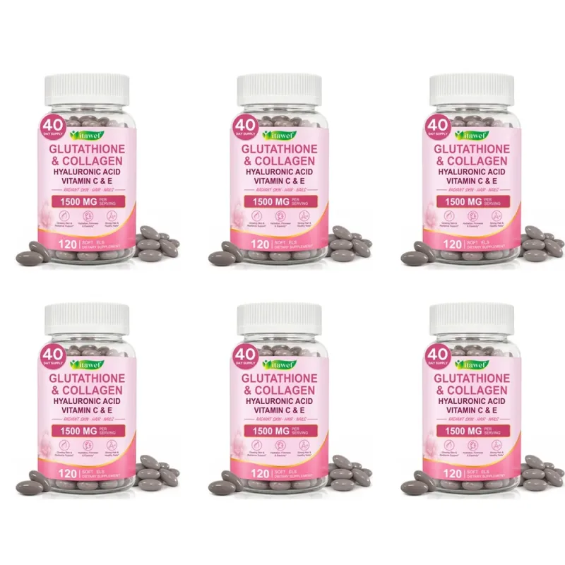 Itawel Collagen Glutathione Softgels Hyaluronic Acid Vitamins C E Para sa Balat Mga Kuko ng Buhok na Suporta sa Pang-adulto at Kagandahan 120 Bilang