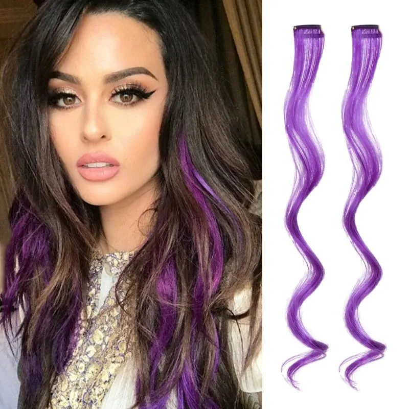2 STUKS Regenboog Gemengde Kleur Clip In Hair Extensions 20 Inch Krullend Synthetisch Haar voor Meisjes Vrouwen Halloween Cosplay Party