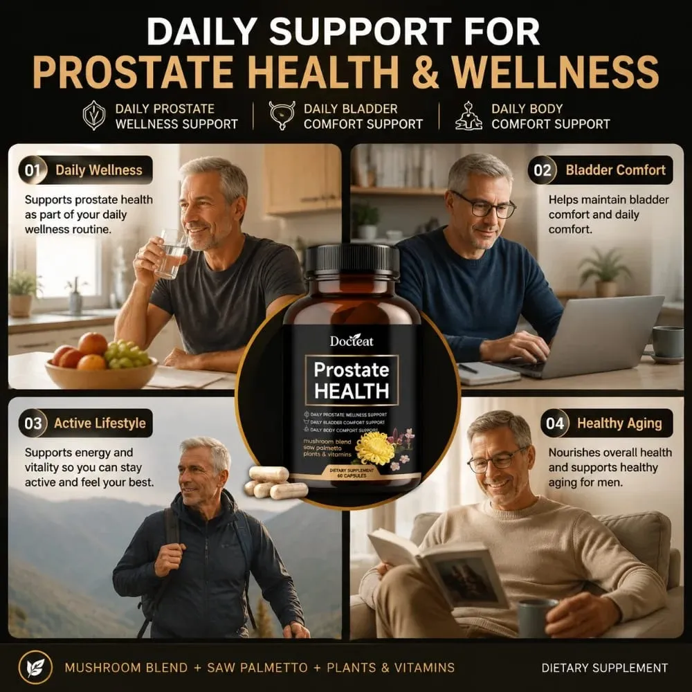 Prostate Health Capsules for Men Saw Palmetto Pumpkin Seed & Lycopene with Zinc for Urinary Flow & Bladder Comfort 60 Count