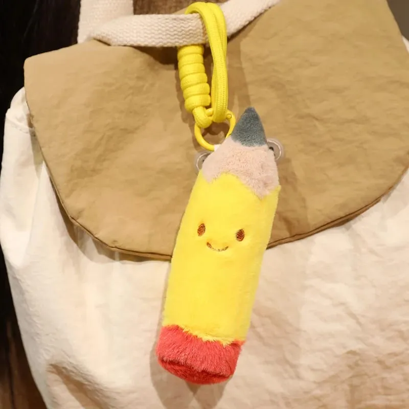 13/20cm Pencil Case Stationery Plush Humanoid Toy Stuffed Kawaii Eraser Ruler Doll Pendant with Loop Plushie Decor for Bag