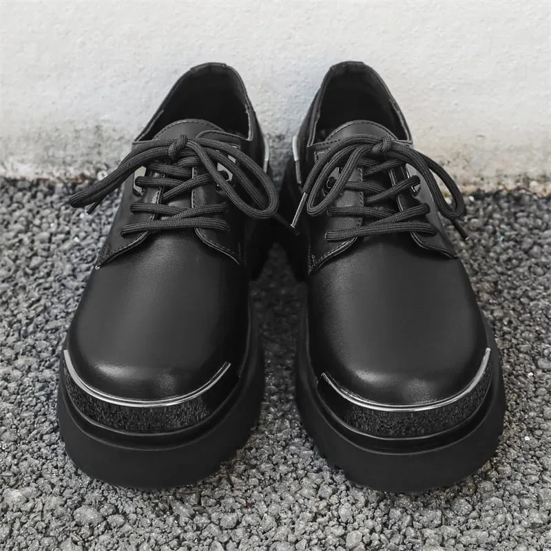 Retro Men Derby Shoes Black Casual Lace Up Thick Soled Wear-resistant Business Couple Commuting Shoes Outdoor Work Shoes Men